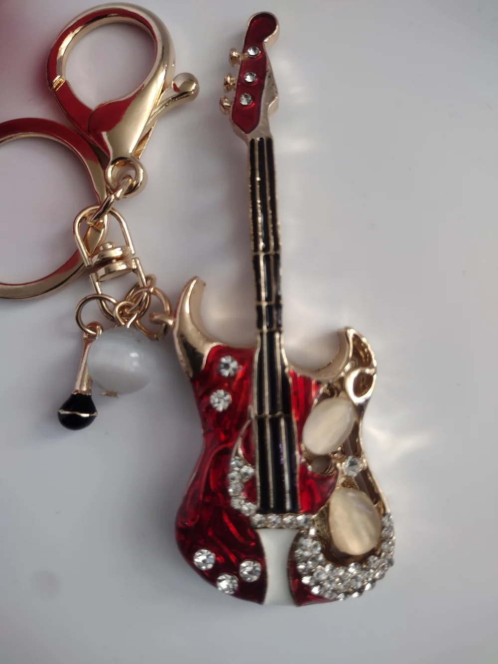 Red Guitar Enamel Keychain Charm - Fashionable Women’s Accessory